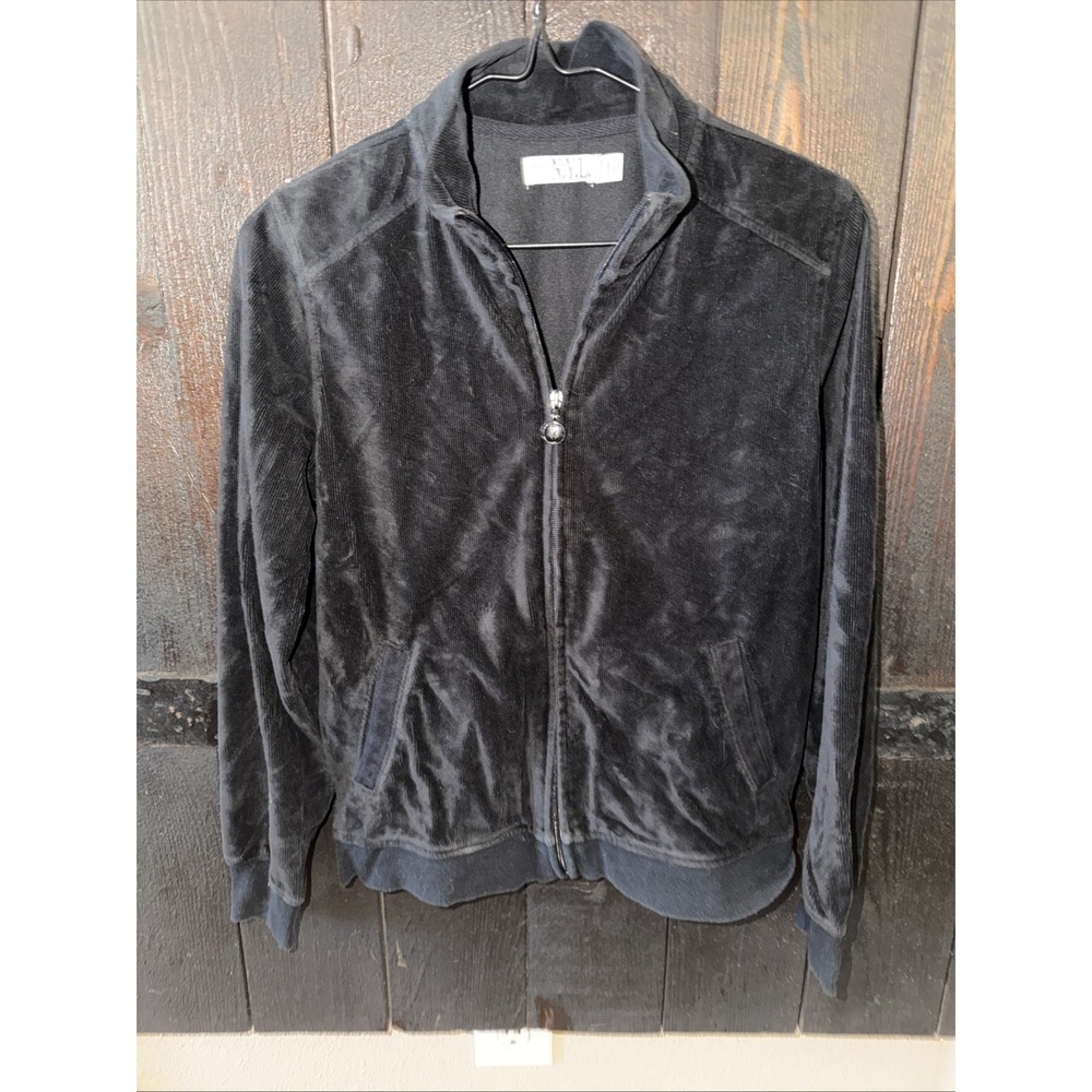 new york laundry velour Full Zip Cotton Lined Sweater Black Women's Size PM